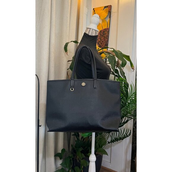 TORY BURCH BLACK STEFANO LEAHTER ROBINSON LARGE TOTE - Picture 13 of 13